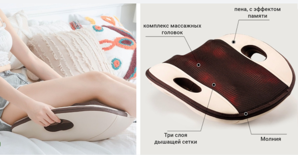 Массажная подушка для спины и всего тела, 12 массажных роликов, 220V и от прикуривателя в автомобиле. Массажер